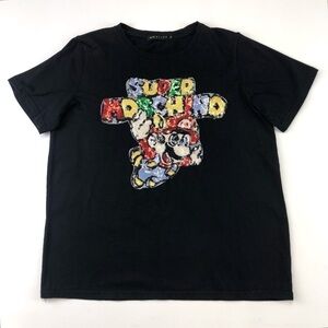 SUPER Mario sequin black tee Large
